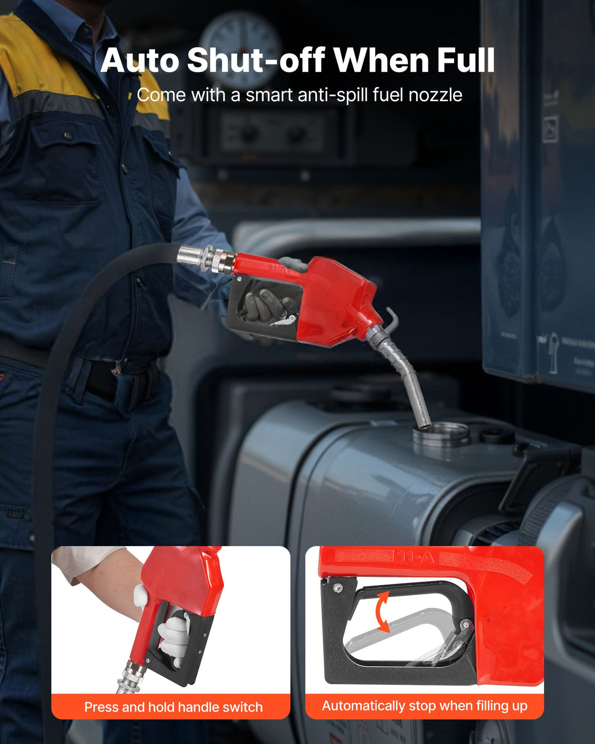 VEVOR Fuel Transfer Pump, 12V DC 10 GPM, Portable Diesel Transfer Pump Kit, with Auto Shut-Off Nozzle, Discharge Hose, Overheat Protection, Power Cable, Explosion-Proof, for Gasoline Diesel Kerosene - FBBMG10GPM152FVZM001V9 - view 4