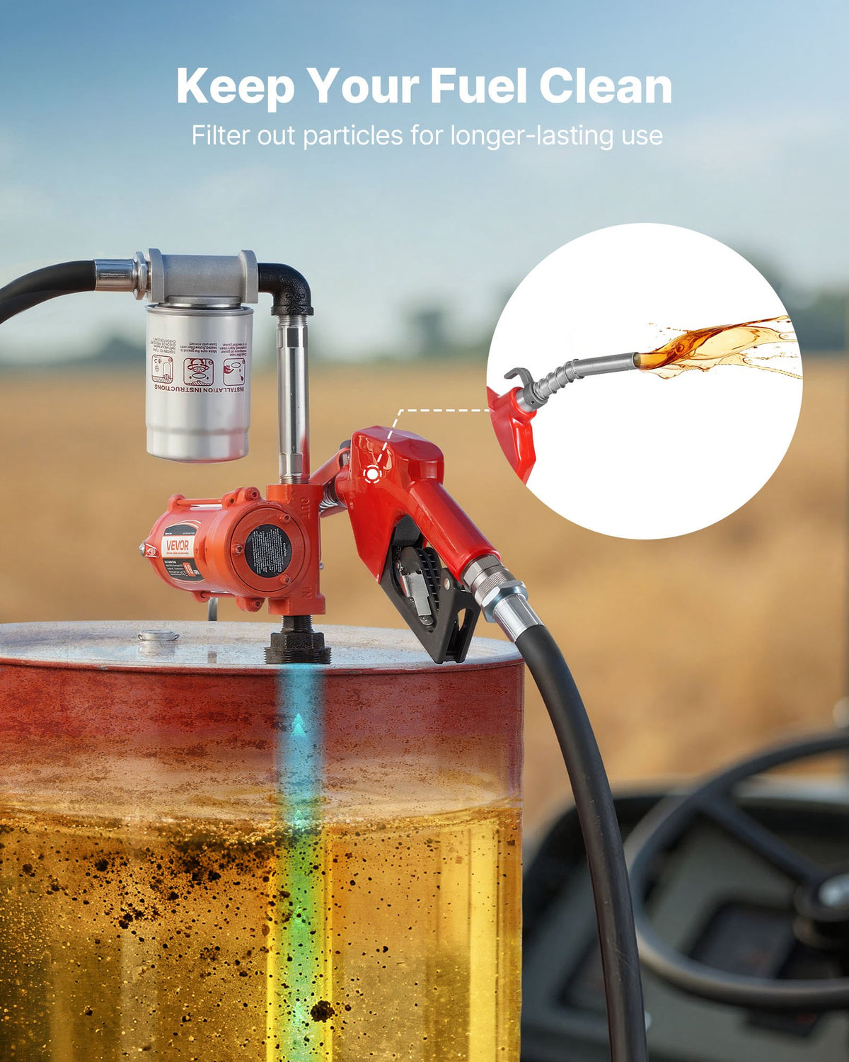 VEVOR Fuel Transfer Pump, 12V DC 10 GPM, Portable Diesel Transfer Pump Kit, with Auto Shut-Off Nozzle, Discharge Hose, Overheat Protection, Power Cable, Explosion-Proof, for Gasoline Diesel Kerosene - FBBMG10GPM152FVZM001V9 - view 5