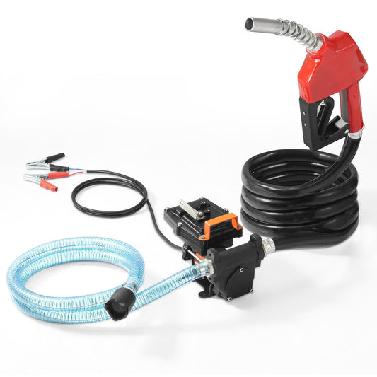 VEVOR Fuel Transfer Pump, 12V DC 15 GPM 1/4 HP, Portable Electric Diesel Transfer Pump with Auto Shut-Off Fuel Nozzle, Long Inlet & Outlet Hose for Gasoline, Diesel, Kerosene, Methanol Blends - FBBMG15GPM14E8RUQV9 - view 1