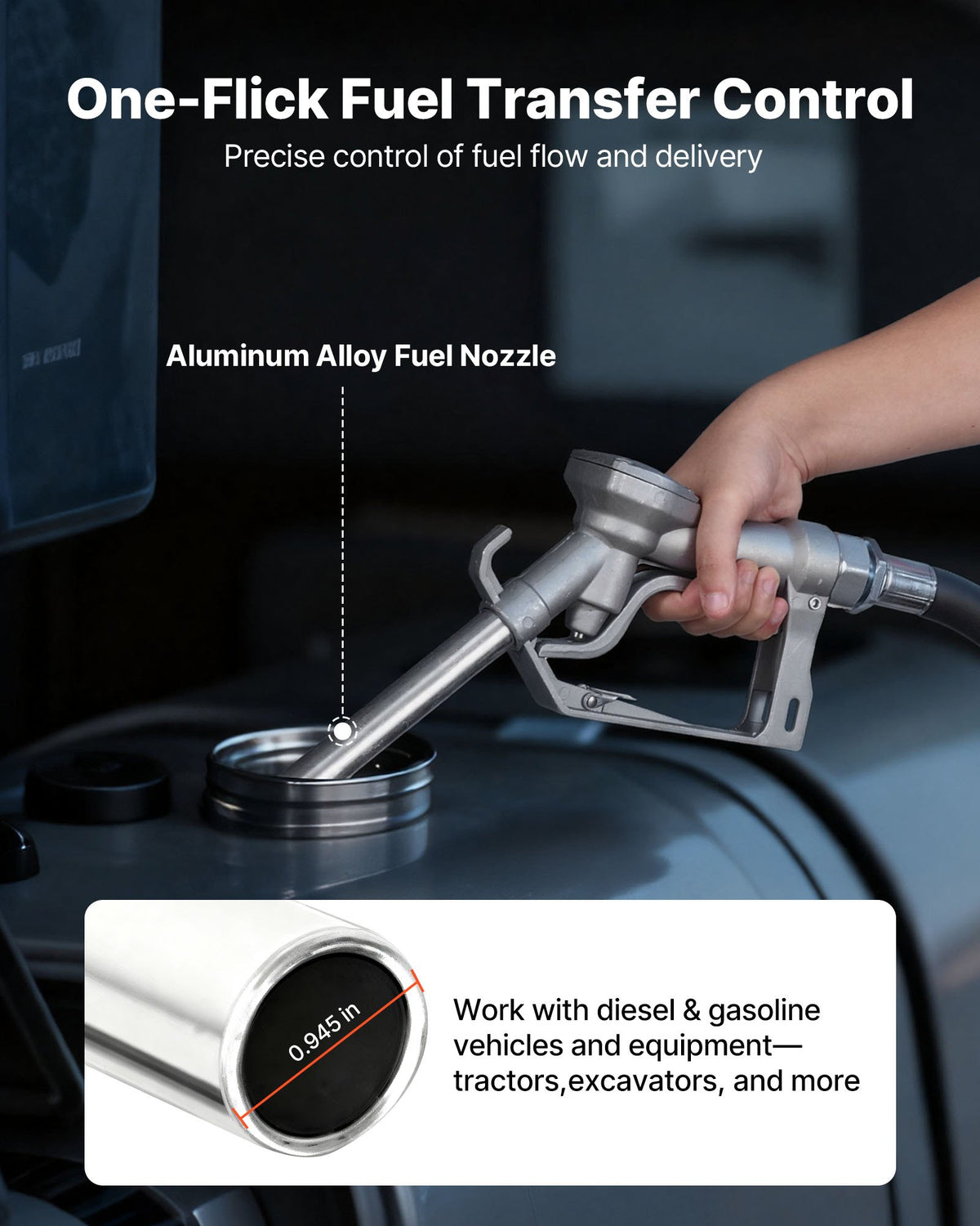VEVOR Fuel Transfer Pump, 12V DC 15 GPM, Cast Iron Diesel Transfer Pump Kit, with Manual Nozzle, Discharge Hose, Overheat Protection, Power Cable, Explosion-Proof, for Gasoline Diesel Kerosene & More - FBBMG15GPM15FBJ43001V9 - view 5