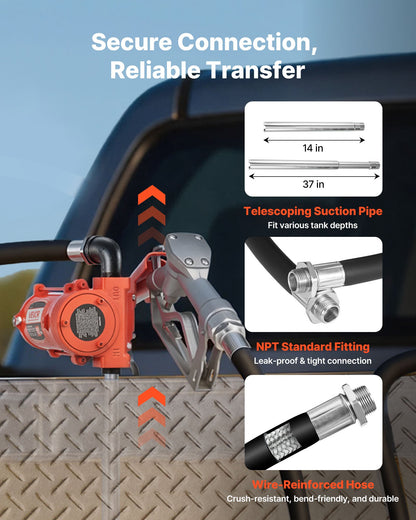 VEVOR Fuel Transfer Pump, 12V DC 15 GPM, Cast Iron Diesel Transfer Pump Kit, with Manual Nozzle, Discharge Hose, Overheat Protection, Power Cable, Explosion-Proof, for Gasoline Diesel Kerosene & More - FBBMG15GPM15FBJ43001V9 - view 7