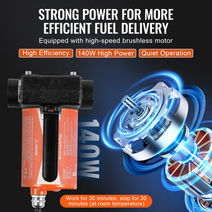 VEVOR Fuel Transfer Pump, 12V DC 5 GPM 1/10 HP, Portable Electric Diesel Transfer Pump with Auto Shut-Off Fuel Nozzle, Long Inlet & Outlet Hose for Gasoline Diesel, Kerosene, Methanol Blends - FBBMG37GPM11OTFVQV9 - view 6
