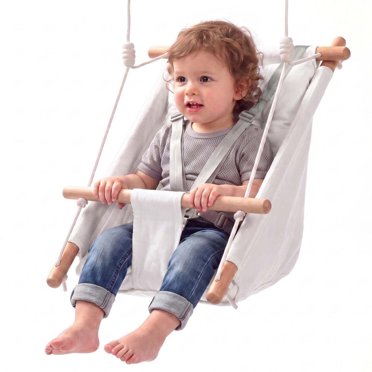 VEVOR Baby Swing 66 lbs Weight Capacity 3 Modes Canvas Hammock Swing White, for Indoor and Outdoor, 5-Point Harness and Tree Straps, Wooden Hanging Seat with Integrated Cushion for Baby to Toddler - FBDCQQZYFBDCGBI89001V0 - view 1