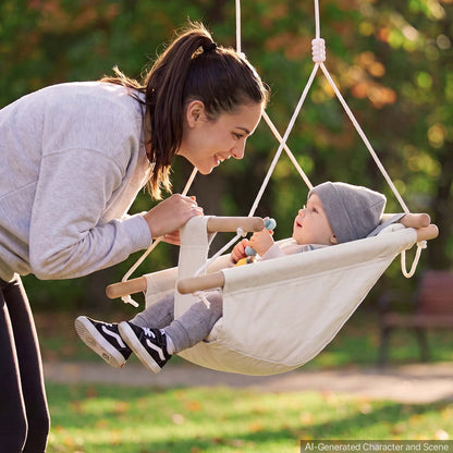 VEVOR Baby Swing 66 lbs Weight Capacity 3 Modes Canvas Hammock Swing White, for Indoor and Outdoor, 5-Point Harness and Tree Straps, Wooden Hanging Seat with Integrated Cushion for Baby to Toddler - FBDCQQZYFBDCGBI89001V0 - view 9