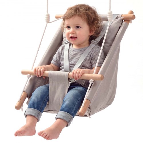 VEVOR Baby Swing 66 lbs Weight Capacity 3 Modes Canvas Hammock Swing Gray, for Indoor and Outdoor, 5-Point Harness and Tree Straps, Wooden Hanging Seat with Integrated Cushion for Baby to Toddler - FBDCQQZYFBDCGE268001V0 - view 2
