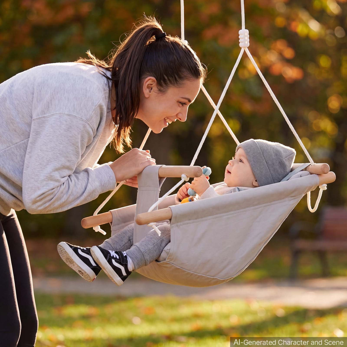 VEVOR Baby Swing 66 lbs Weight Capacity 3 Modes Canvas Hammock Swing Gray, for Indoor and Outdoor, 5-Point Harness and Tree Straps, Wooden Hanging Seat with Integrated Cushion for Baby to Toddler - FBDCQQZYFBDCGE268001V0 - view 9