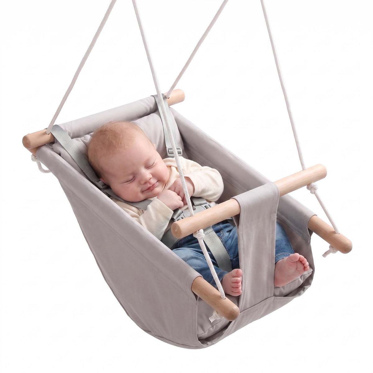 VEVOR Baby Swing 66 lbs Weight Capacity 3 Modes Canvas Hammock Swing Gray, for Indoor and Outdoor, 5-Point Harness and Tree Straps, Wooden Hanging Seat with Integrated Cushion for Baby to Toddler - FBDCQQZYFBDCGE268001V0 - view 10