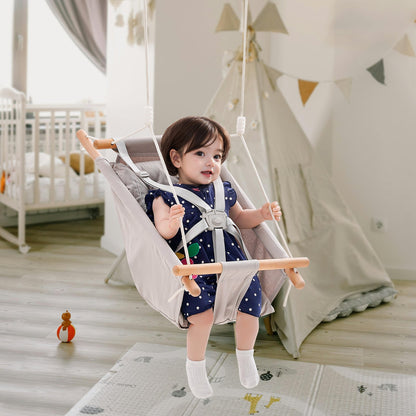 VEVOR Canvas Hammock Swing, 3 Modes Baby Swing Indoor and Outdoor with 5-Point Harness,  and Tree Straps, 150lbs Weight Capacity, Integrated Cushion, Wooden Hanging Swing Seat for Baby to Toddler - FBDCQQZYFBZYMBCRWV0 - view 9