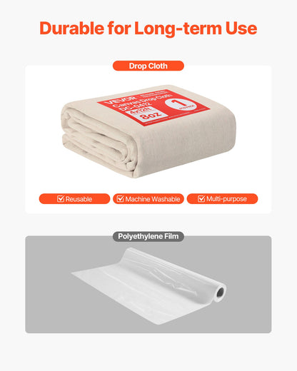 VEVOR Canvas Drop Cloth, 4x12 ft Painters Drop Cloth for Painting, 8oz All Purpose Canvas Tarp for Furniture & Floor Protection, Cotton Fabric Paint Tarp for Curtains, Tablecloths, Washable & Reusable - FBFCB412FT1JZKDQN001V0 - view 6