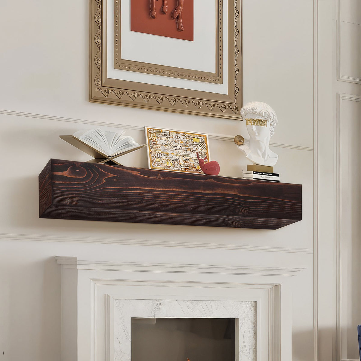 VEVOR Fireplace Mantel, 48" x 8" x 5", 50 lbs Weight Capacity, Natural Wood Mantel for Over Fireplace, Wall Mounted Floating Farmhouse Shelf, Handcrafted Fireplace Mantel for Wall Decor, Rustic Brown - FBJXBLJ48YCF8905GV0 - view 1