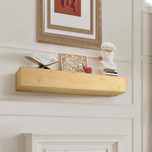 VEVOR Fireplace Mantel, 60" x 8" x 6", 50 lbs Weight Capacity, Natural Wood Mantel for Over Fireplace, Wall Mounted Floating Farmhouse Shelf, Handcrafted Wood Mantel for Wall Decor, Rustic Natural - FBJXBLJ60YCFFULGEV0 - view 2