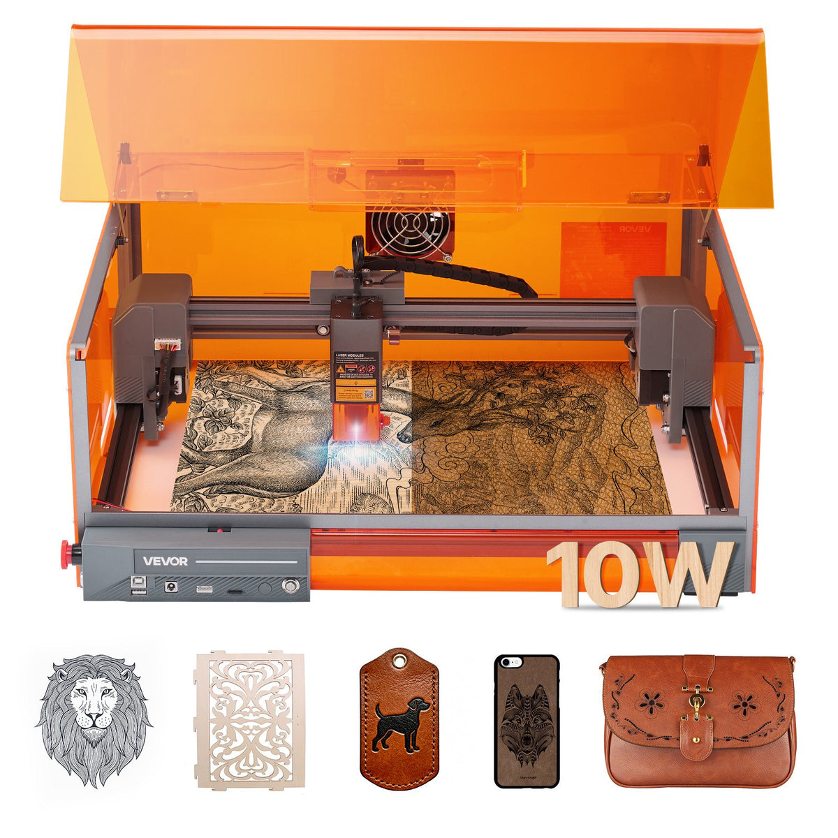 VEVOR Laser Engraver, 10W, Laser Engraving and Cutting Machine with Enclosure, Laser Cutter Engraver Machine, 11.8 x 11.8 in Working Area, 7000 mm/min, for Wood, Leather, Glass, Certain Metal, Class 1 - FBSJGDKJ10W3Y5W9M001V1 - view 1
