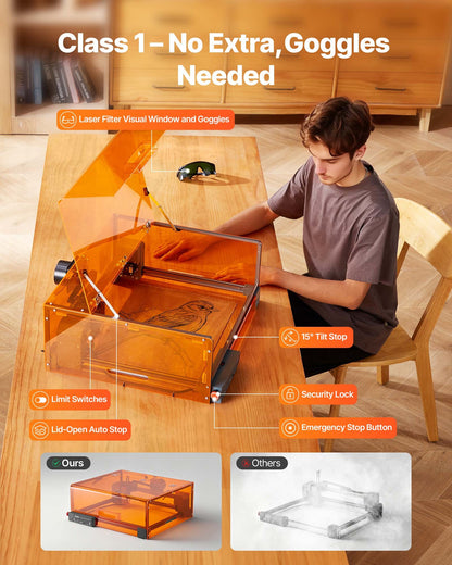 VEVOR Laser Engraver, 10W, Laser Engraving and Cutting Machine with Enclosure, Laser Cutter Engraver Machine, 11.8 x 11.8 in Working Area, 7000 mm/min, for Wood, Leather, Glass, Certain Metal, Class 1 - FBSJGDKJ10W3Y5W9M001V1 - view 6