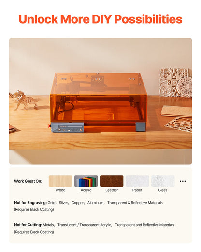 VEVOR Laser Engraver, 10W, Laser Engraving and Cutting Machine with Enclosure, Laser Cutter Engraver Machine, 11.8 x 11.8 in Working Area, 7000 mm/min, for Wood, Leather, Glass, Certain Metal, Class 1 - FBSJGDKJ10W3Y5W9M001V1 - view 8