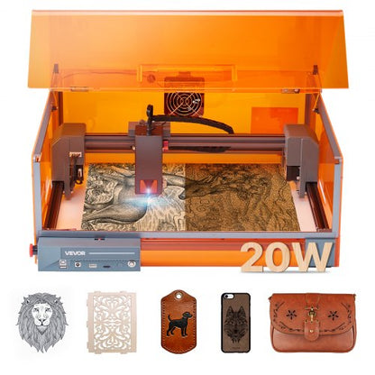 VEVOR Laser Engraver, 20W, Laser Engraving and Cutting Machine with Enclosure, Laser Cutter Engraver Machine, 7000 mm/min, 11.8 x 11.8 in Working Area, for Wood, Leather, Glass, Certain Metal, Class 1 - FBSJGDKJ20W3FUFFH001V1 - view 2
