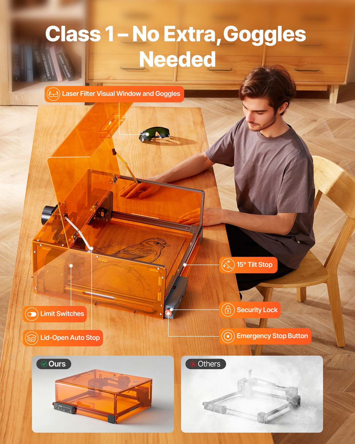 VEVOR Laser Engraver, 20W, Laser Engraving and Cutting Machine with Enclosure, Laser Cutter Engraver Machine, 7000 mm/min, 11.8 x 11.8 in Working Area, for Wood, Leather, Glass, Certain Metal, Class 1 - FBSJGDKJ20W3FUFFH001V1 - view 6