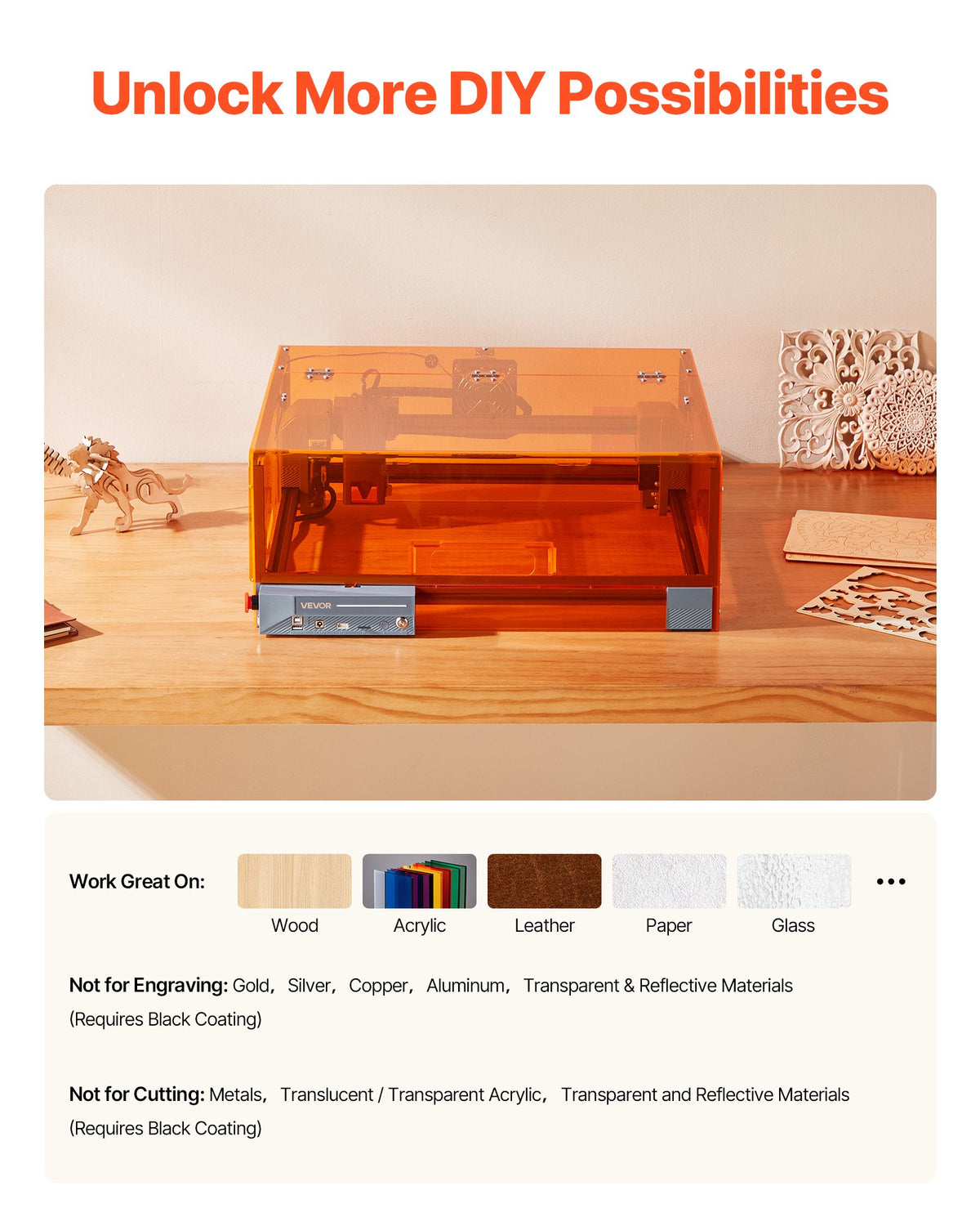 VEVOR Laser Engraver, 20W, Laser Engraving and Cutting Machine with Enclosure, Laser Cutter Engraver Machine, 7000 mm/min, 11.8 x 11.8 in Working Area, for Wood, Leather, Glass, Certain Metal, Class 1 - FBSJGDKJ20W3FUFFH001V1 - view 8