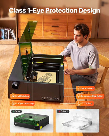VEVOR Laser Engraver, 20W, Laser Engraving and Cutting Machine with Enclosure Camera, Laser Cutter, 36000 mm/min, 19.7 x 12.6 in Working Area, for Wood, Leather, Glass, Paper, Certain Metal, Class 1 - FBSJGDKJ20W52ONY0001V1 - view 6