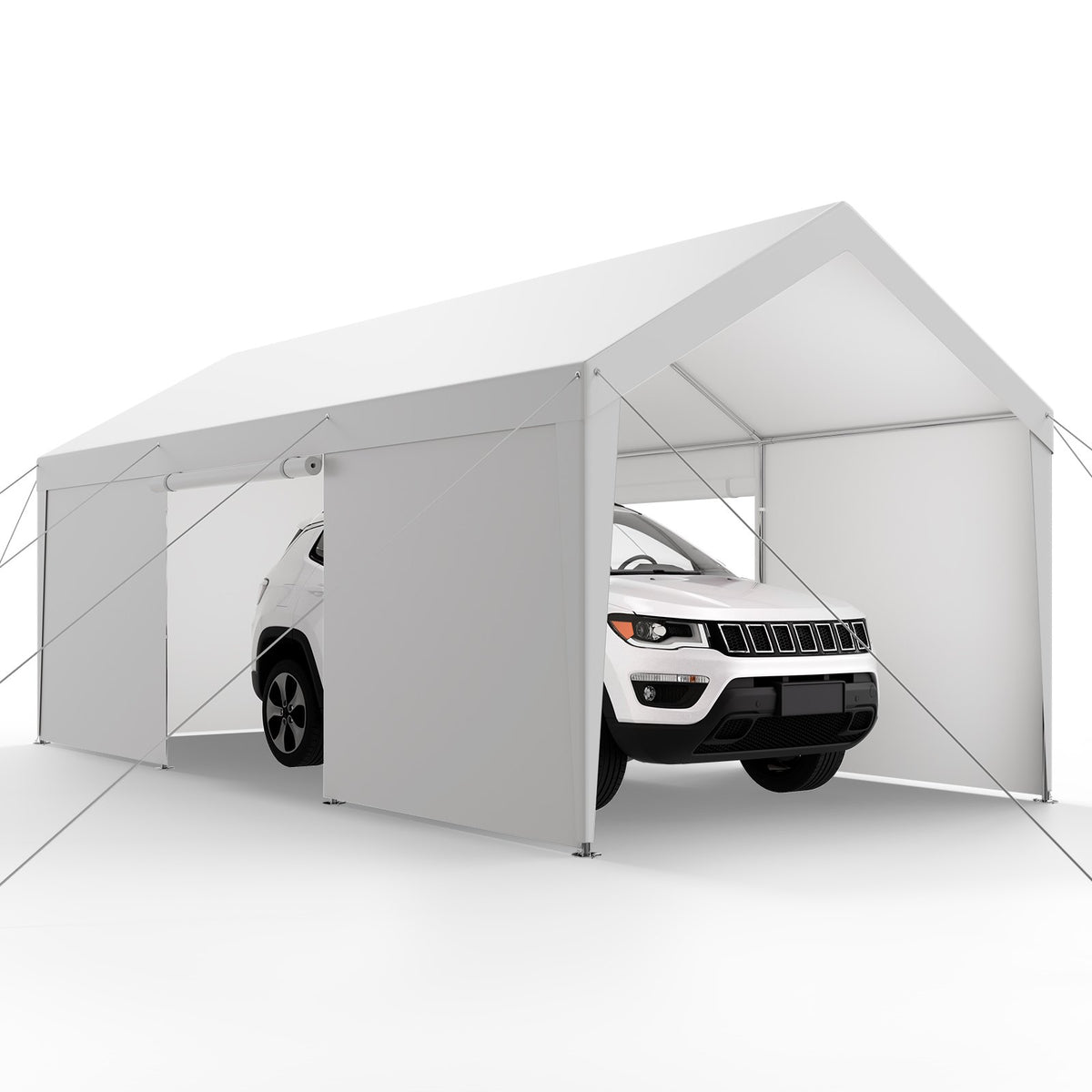 VEVOR Carport, 10 x 20 FT Outdoor Car Canopy, Potable Carport with Removable Sidewalls & Door, Heavy Duty Car Shelter, UV-Resistant & Water-Resistant, All-Season Protection for Automobile Boat White - FBSJSQCCKBS8A5233001V0 - view 10