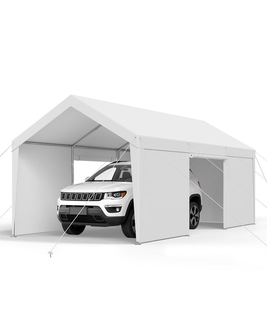 VEVOR Carport, 12 x 20 FT Outdoor Car Canopy, Potable Carport with Removable Sidewalls & Door, Heavy Duty Car Shelter, UV-Resistant & Water-Resistant, All-Season Protection for Automobile Boat White - FBSJSQCCKBS8JY3PV001V0 - view 1