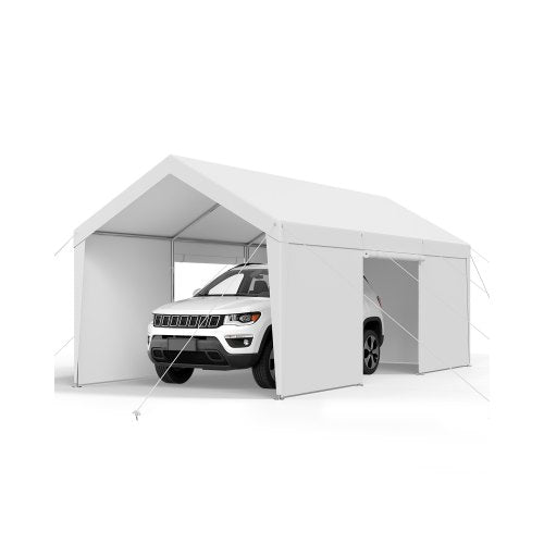 VEVOR Carport, 12 x 20 FT Outdoor Car Canopy, Potable Carport with Removable Sidewalls & Door, Heavy Duty Car Shelter, UV-Resistant & Water-Resistant, All-Season Protection for Automobile Boat White - FBSJSQCCKBS8JY3PV001V0 - view 2