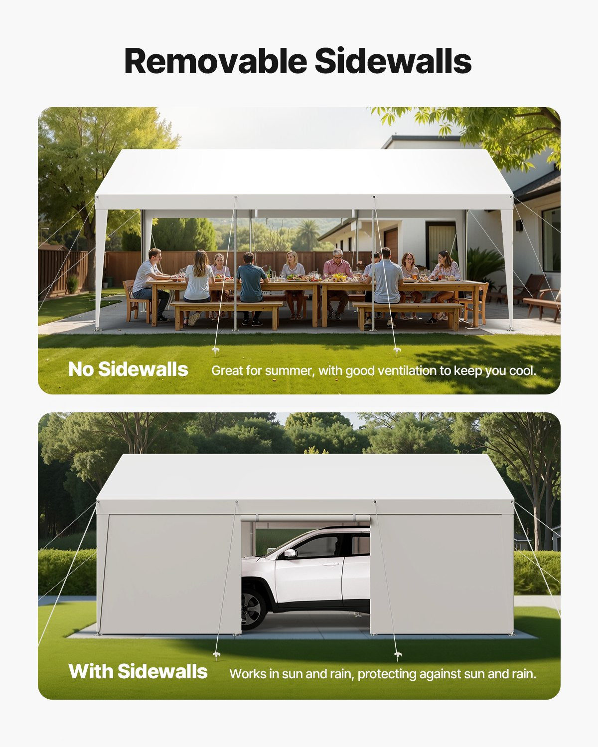 VEVOR Carport, 12 x 20 FT Outdoor Car Canopy, Potable Carport with Removable Sidewalls & Door, Heavy Duty Car Shelter, UV-Resistant & Water-Resistant, All-Season Protection for Automobile Boat White - FBSJSQCCKBS8JY3PV001V0 - view 6