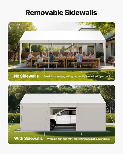 VEVOR Carport, 12 x 20 FT Outdoor Car Canopy, Potable Carport with Removable Sidewalls & Door, Heavy Duty Car Shelter, UV-Resistant & Water-Resistant, All-Season Protection for Automobile Boat White - FBSJSQCCKBS8JY3PV001V0 - view 6