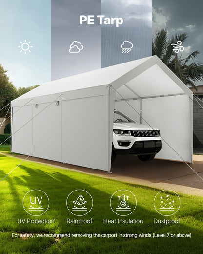 VEVOR Carport, 12 x 20 FT Outdoor Car Canopy, Potable Carport with Removable Sidewalls & Door, Heavy Duty Car Shelter, UV-Resistant & Water-Resistant, All-Season Protection for Automobile Boat White - FBSJSQCCKBS8JY3PV001V0 - view 7