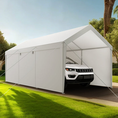 VEVOR Carport, 12 x 20 FT Outdoor Car Canopy, Potable Carport with Removable Sidewalls & Door, Heavy Duty Car Shelter, UV-Resistant & Water-Resistant, All-Season Protection for Automobile Boat White - FBSJSQCCKBS8JY3PV001V0 - view 9