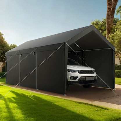 VEVOR Carport, 12 x 20 FT Outdoor Car Canopy, Potable Carport with Removable Sidewalls & Door, Heavy Duty Car Shelter, UV-Resistant & Water-Resistant, All-Season Protection for Automobile Boat Grey - FBSJSQCCKHS8E8PES001V0 - view 9