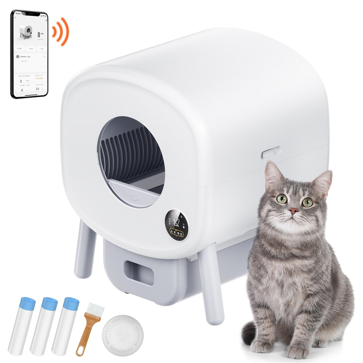 VEVOR 76L Self Cleaning Cat Litter Box, Automatic Cat Litter Box with Trash Bags, Large Space Smart Cat Litter Box with Odor Removal, APP Control, and Infrared Sensor, Gray - FBSZNMSP76L0TOG40V5 - view 1