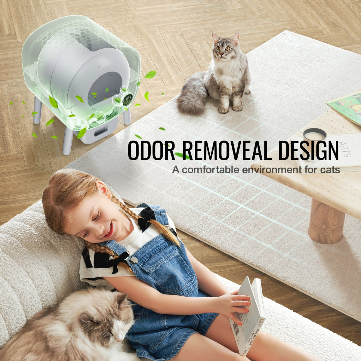 VEVOR 76L Self Cleaning Cat Litter Box, Automatic Cat Litter Box with Trash Bags, Large Space Smart Cat Litter Box with Odor Removal, APP Control, and Infrared Sensor, Gray - FBSZNMSP76L0TOG40V5 - view 4