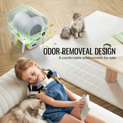 VEVOR 76L Self Cleaning Cat Litter Box, Automatic Cat Litter Box with Trash Bags, Large Space Smart Cat Litter Box with Odor Removal, APP Control, and Infrared Sensor, Gray - FBSZNMSP76L0TOG40V5 - view 4