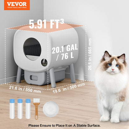VEVOR 76L Self Cleaning Cat Litter Box, Automatic Cat Litter Box with Trash Bags, Large Space Smart Cat Litter Box with Odor Removal, APP Control, and Infrared Sensor, Gray - FBSZNMSP76L0TOG40V5 - view 8