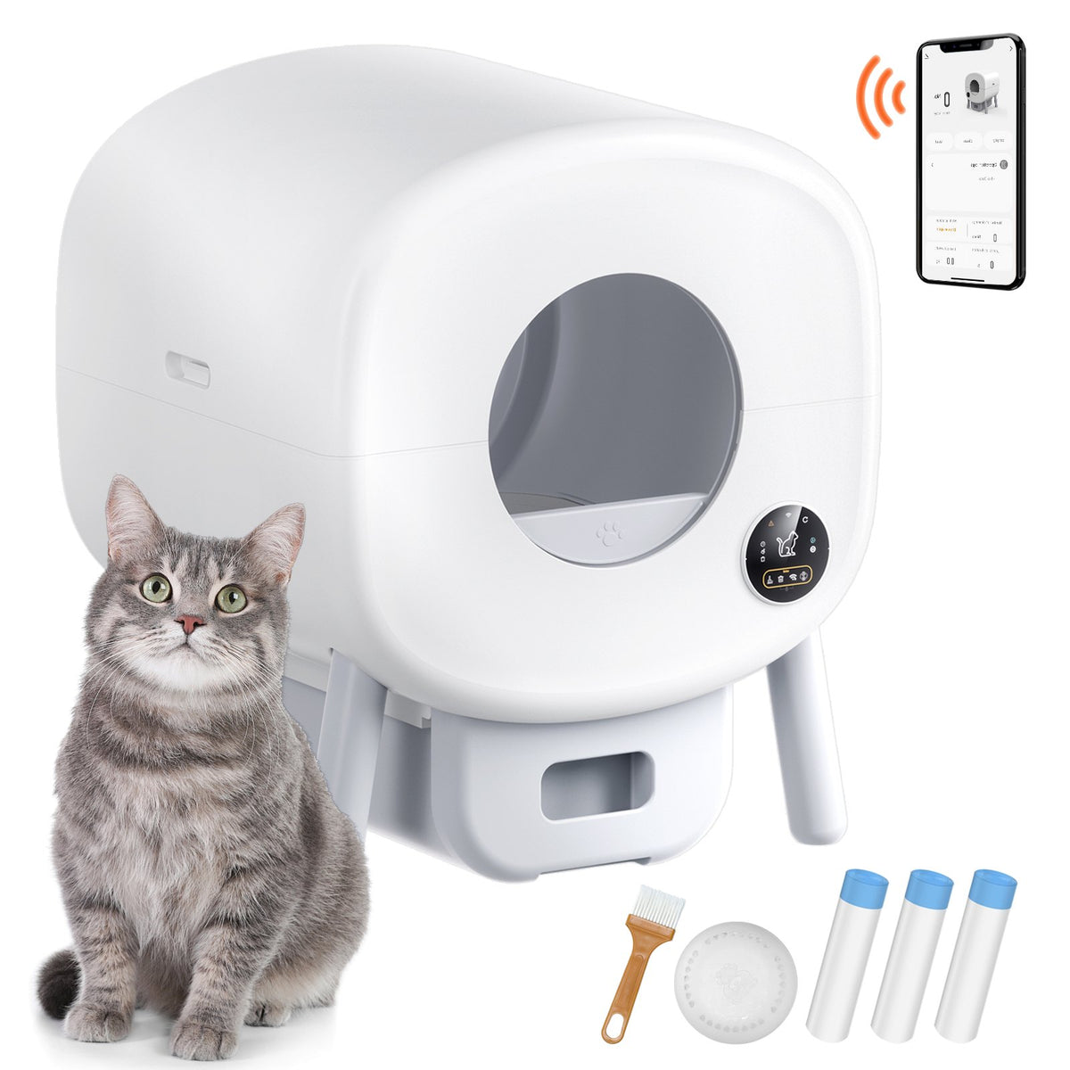 VEVOR 76L Self Cleaning Cat Litter Box, Automatic Cat Litter Box with Trash Bags, Large Space Smart Cat Litter Box with Odor Removal, APP Control, and Infrared Sensor, Gray - FBSZNMSP76L0TOG40V5 - view 10