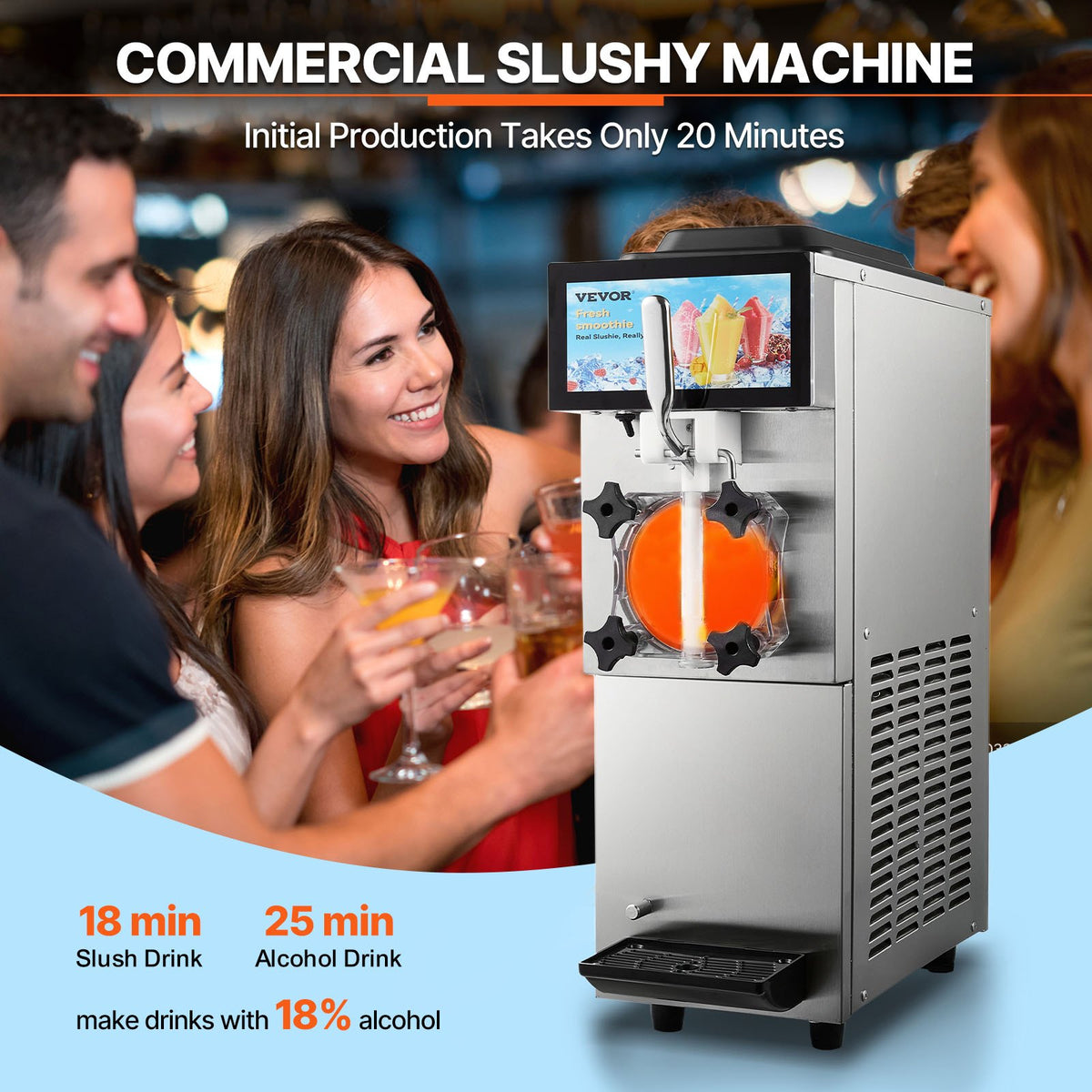 VEVOR Commercial Slushy Machine, 12L / 3.17 Gal Single Tank, Cool and Freeze Modes, Stainless Steel Margarita Smoothie Frozen Drink Maker, Slushie Machine for Party Cafes Restaurants Bars Home - FBX8L4L1100W13MWWV1 - view 3
