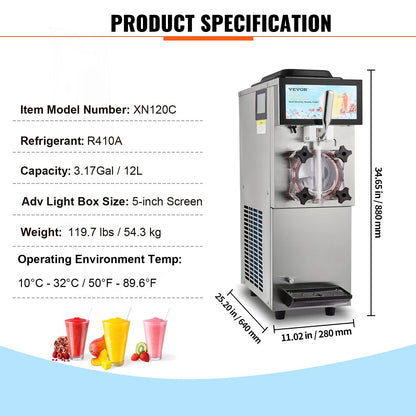 VEVOR Commercial Slushy Machine, 12L / 3.17 Gal Single Tank, Cool and Freeze Modes, Stainless Steel Margarita Smoothie Frozen Drink Maker, Slushie Machine for Party Cafes Restaurants Bars Home - FBX8L4L1100W13MWWV1 - view 8