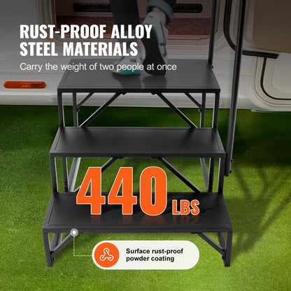 VEVOR RV Steps, 3-Step RV Stairs, 440 LBS Load Capacity, Thickened Carbon Steel, With Handrail, Non-Slip Steps for Safe Entry and Exit, Suit for RV, Trailer, Camper Steps - FCBTGDKHJG3JJF4MLV0 - view 4