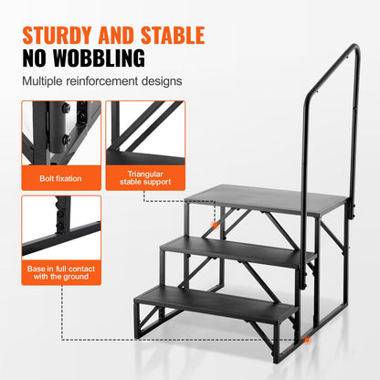 VEVOR RV Steps, 3-Step RV Stairs, 440 LBS Load Capacity, Thickened Carbon Steel, With Handrail, Non-Slip Steps for Safe Entry and Exit, Suit for RV, Trailer, Camper Steps - FCBTGDKHJG3JJF4MLV0 - view 6