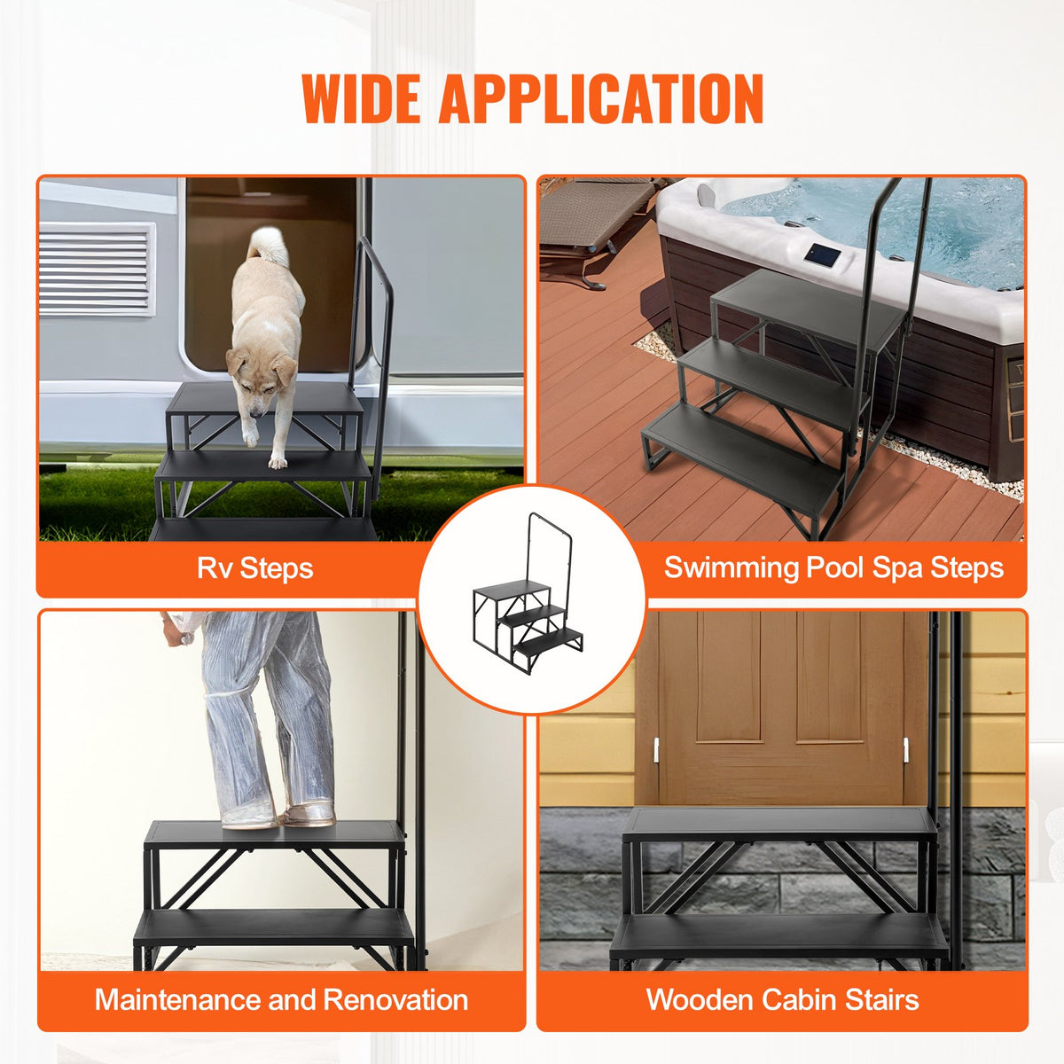 VEVOR RV Steps, 3-Step RV Stairs, 440 LBS Load Capacity, Thickened Carbon Steel, With Handrail, Non-Slip Steps for Safe Entry and Exit, Suit for RV, Trailer, Camper Steps - FCBTGDKHJG3JJF4MLV0 - view 7
