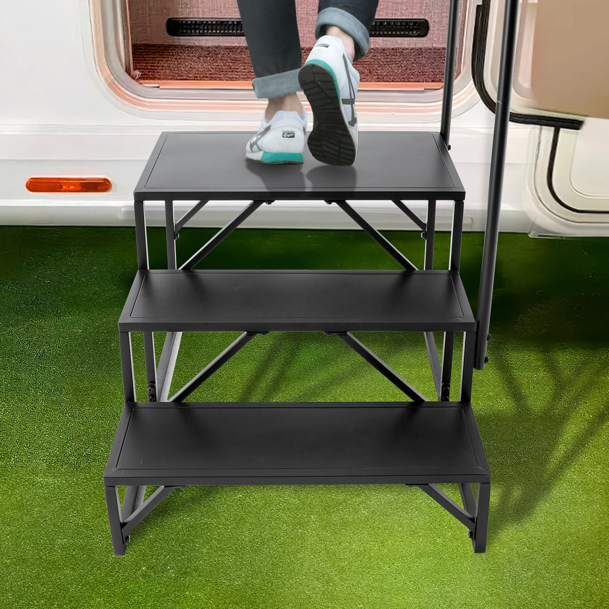 VEVOR RV Steps, 3-Step RV Stairs, 440 LBS Load Capacity, Thickened Carbon Steel, With Handrail, Non-Slip Steps for Safe Entry and Exit, Suit for RV, Trailer, Camper Steps - FCBTGDKHJG3JJF4MLV0 - view 9