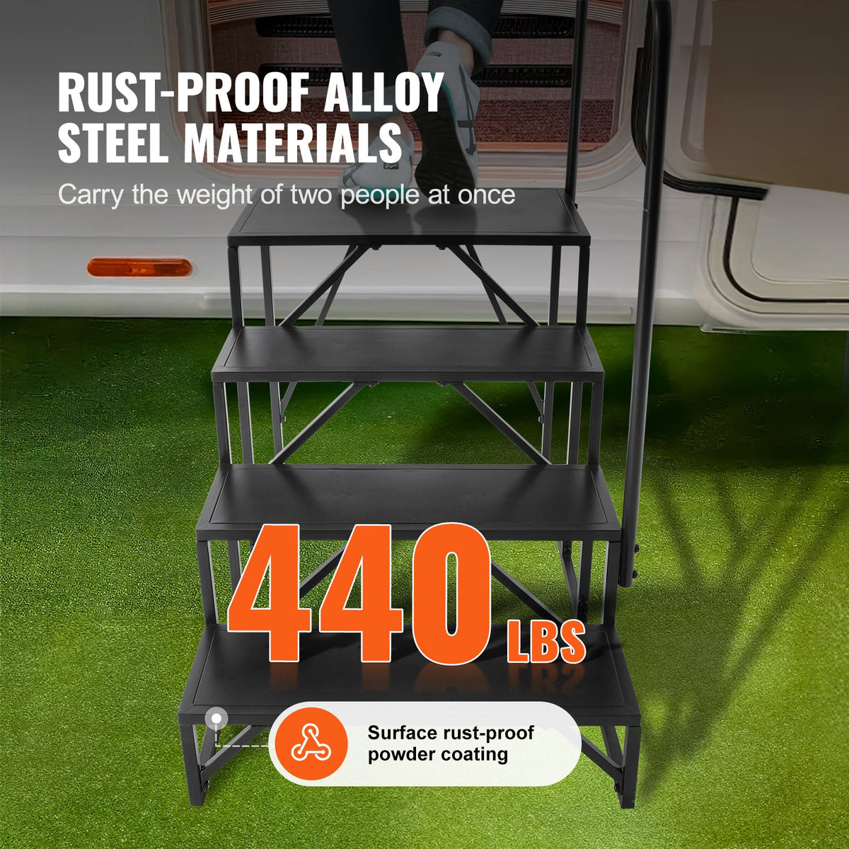 VEVOR RV Steps, 4-Step RV Stairs, 440 LBS Load Capacity, Thickened Carbon Steel, With Handrail, Non-Slip Steps for Safe Entry and Exit, Suit for RV, Trailer, Camper Steps - FCBTGDKHJG4JE8I22V0 - view 4