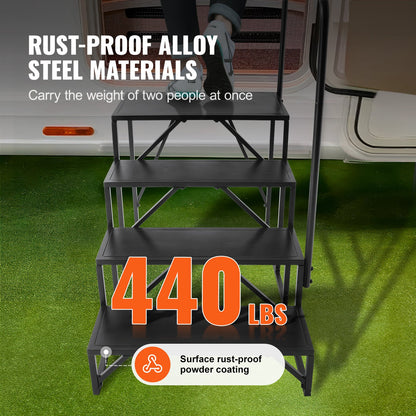 VEVOR RV Steps, 4-Step RV Stairs, 440 LBS Load Capacity, Thickened Carbon Steel, With Handrail, Non-Slip Steps for Safe Entry and Exit, Suit for RV, Trailer, Camper Steps - FCBTGDKHJG4JE8I22V0 - view 4