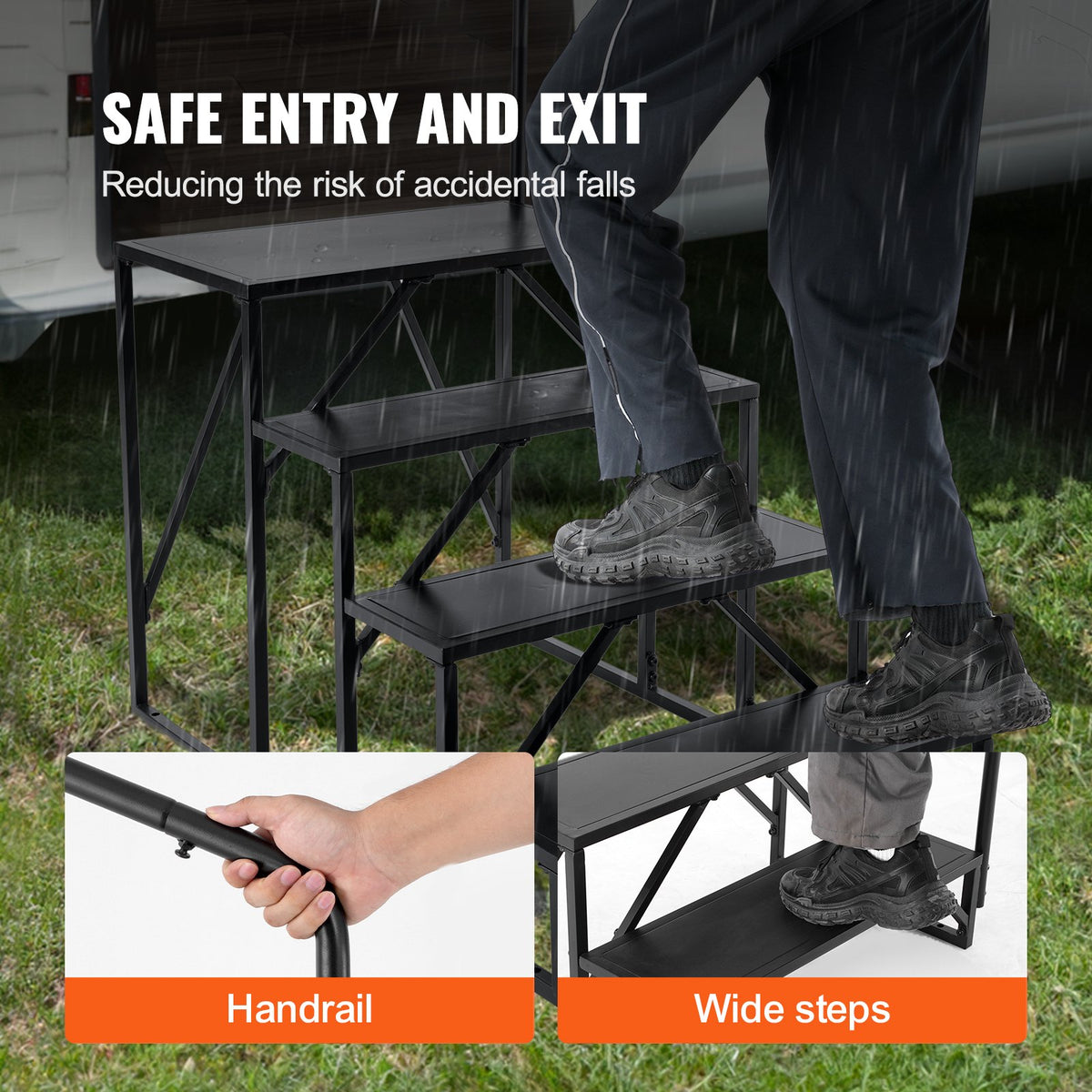 VEVOR RV Steps, 4-Step RV Stairs, 440 LBS Load Capacity, Thickened Carbon Steel, With Handrail, Non-Slip Steps for Safe Entry and Exit, Suit for RV, Trailer, Camper Steps - FCBTGDKHJG4JE8I22V0 - view 5