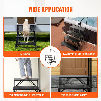 VEVOR RV Steps, 4-Step RV Stairs, 440 LBS Load Capacity, Thickened Carbon Steel, With Handrail, Non-Slip Steps for Safe Entry and Exit, Suit for RV, Trailer, Camper Steps - FCBTGDKHJG4JE8I22V0 - view 7