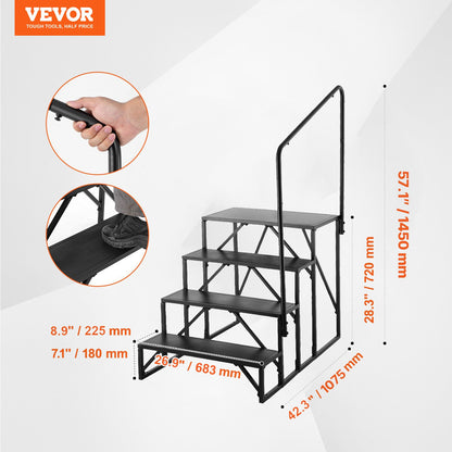 VEVOR RV Steps, 4-Step RV Stairs, 440 LBS Load Capacity, Thickened Carbon Steel, With Handrail, Non-Slip Steps for Safe Entry and Exit, Suit for RV, Trailer, Camper Steps - FCBTGDKHJG4JE8I22V0 - view 8