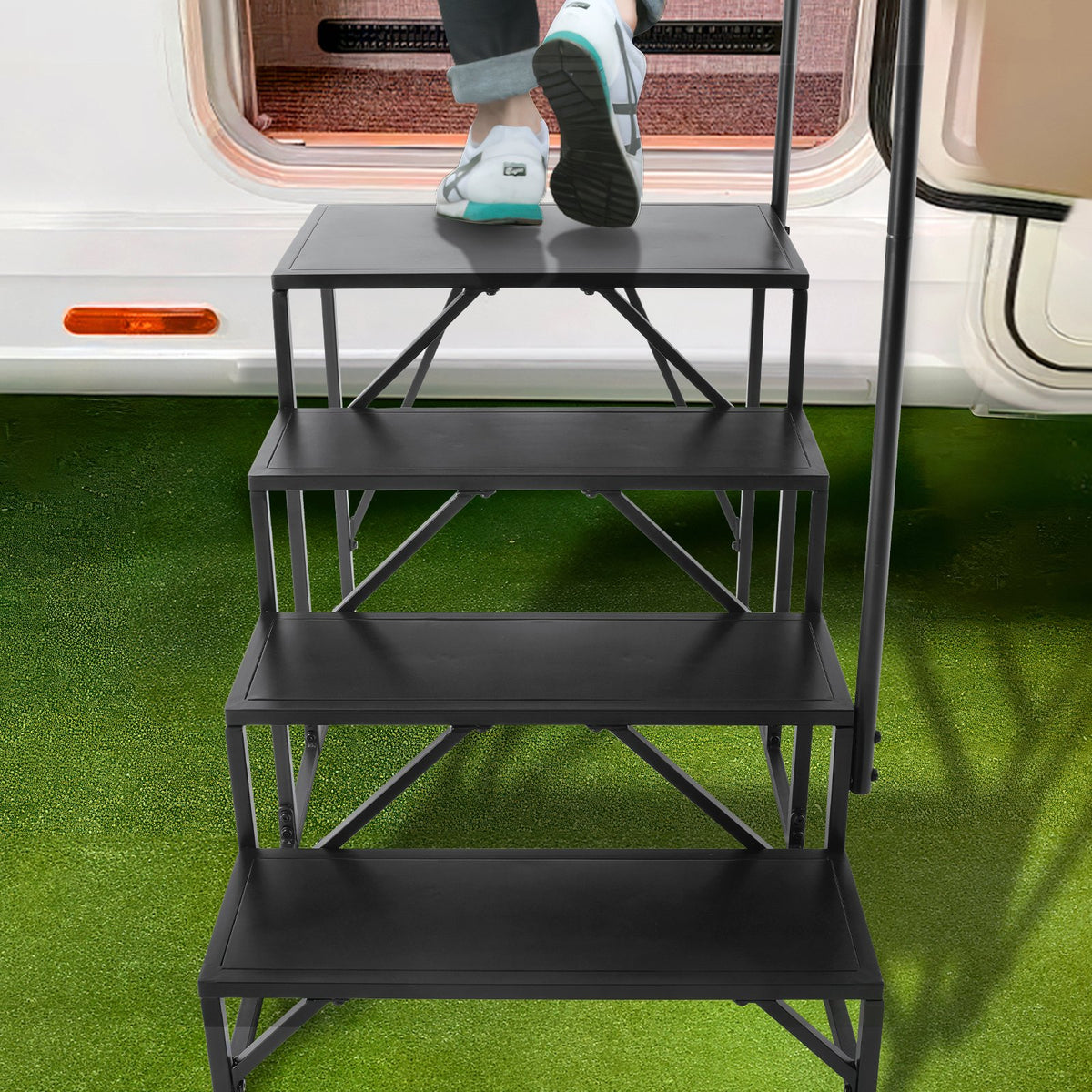 VEVOR RV Steps, 4-Step RV Stairs, 440 LBS Load Capacity, Thickened Carbon Steel, With Handrail, Non-Slip Steps for Safe Entry and Exit, Suit for RV, Trailer, Camper Steps - FCBTGDKHJG4JE8I22V0 - view 9