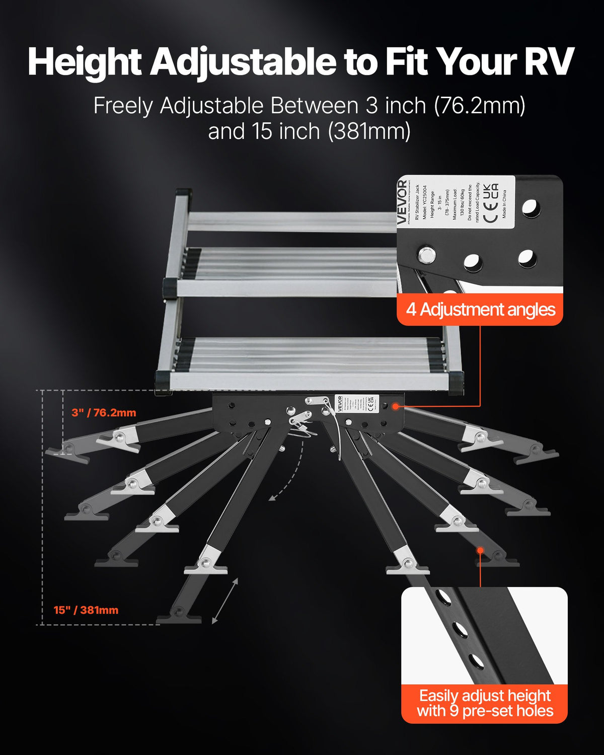 VEVOR RV Step Stabilizer, Height Adjustable Step Stabilizer Kit, Camper Stair Stabilizers with Powder Coated Steel for 5th Wheels, Travel Trailers and Motorhomes, Adjustable from 3 inch to 15 inch - FCBTWDQTXSZCYY6OR001V0 - view 4
