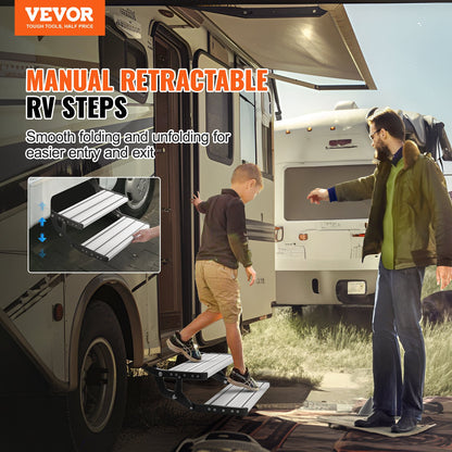 VEVOR RV Steps, 2-Step, Manual Retractable RV Stairs, Foldable, 440 LBS Load Capacity, Aluminum Alloy Steps, Thickened Steel Plate, Non-Slip Steps for Safe Entry and Exit, RV, Trailer, Camper Steps - FCBTZDKZDKSDNVHFTV0 - view 3