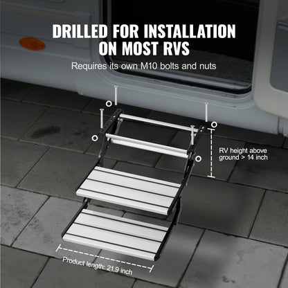 VEVOR RV Steps, 2-Step, Manual Retractable RV Stairs, Foldable, 440 LBS Load Capacity, Aluminum Alloy Steps, Thickened Steel Plate, Non-Slip Steps for Safe Entry and Exit, RV, Trailer, Camper Steps - FCBTZDKZDKSDNVHFTV0 - view 4